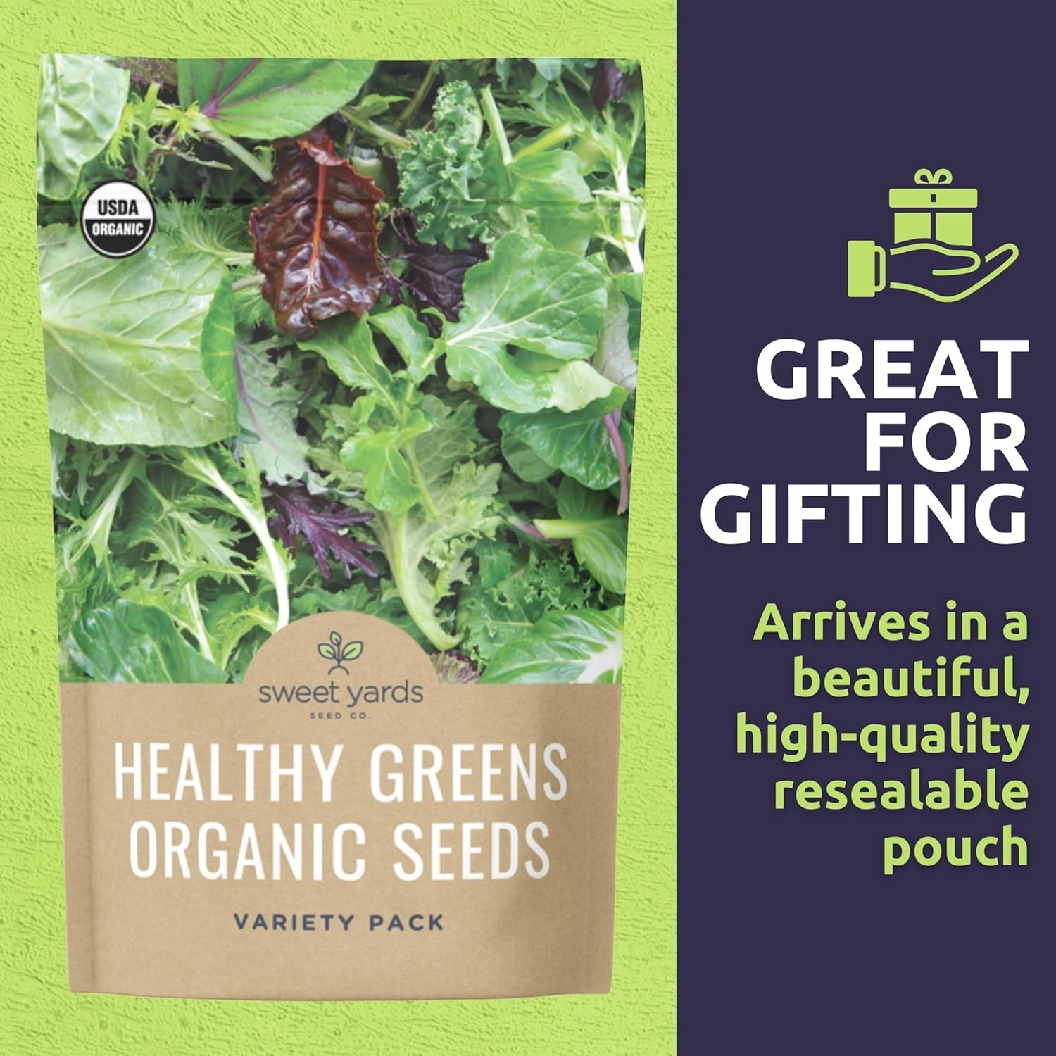 Organic Healthy Greens Seeds Variety Pack 12 Individual Planting Packs