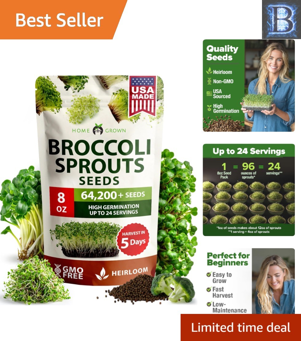 High Germination Broccoli Seeds – 8 oz Bulk for Quick Sprouts in Just 5 Days