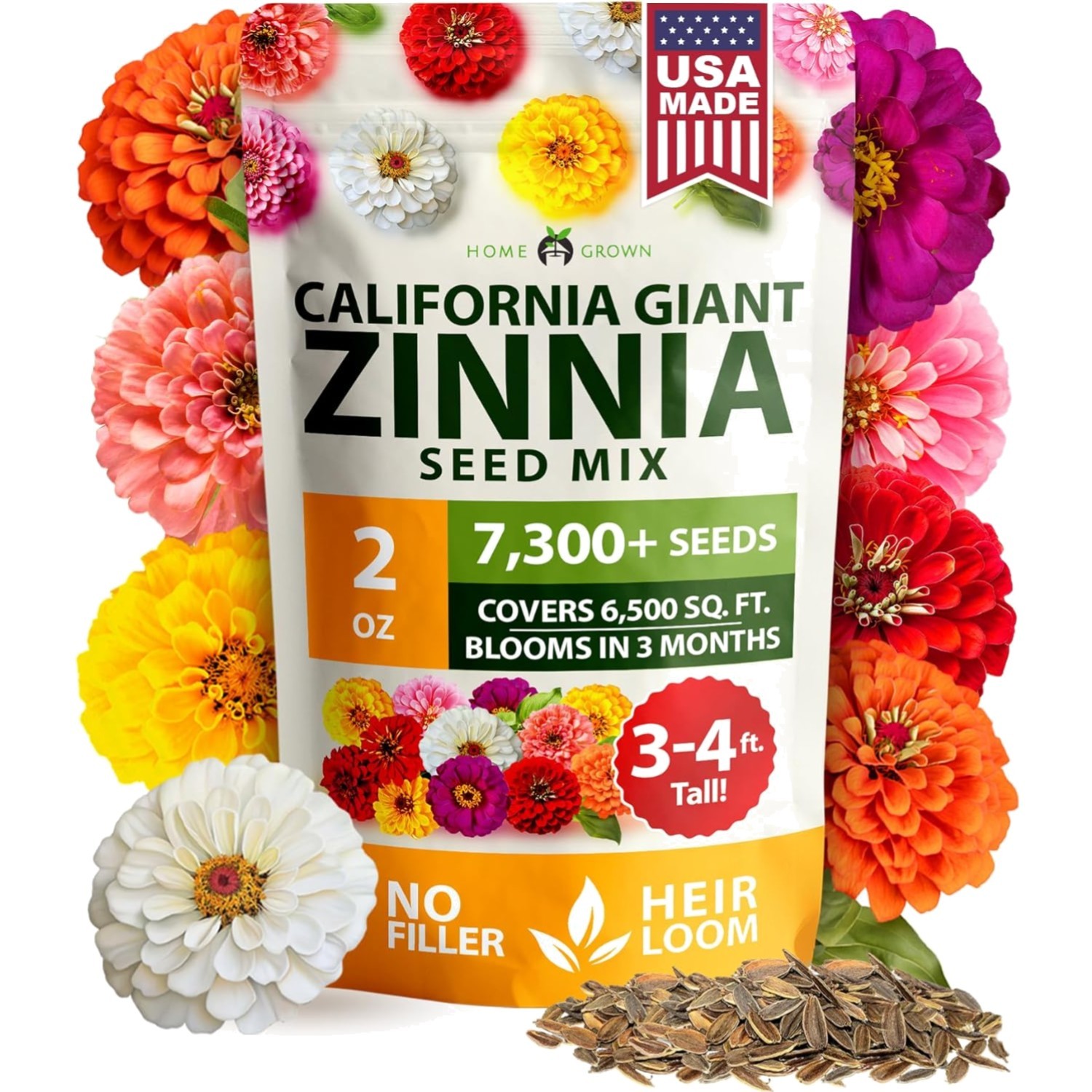 Zinnia Seeds for 2026 – California Giant Mix – 7,300+ 2 oz Plant Wildflower B…