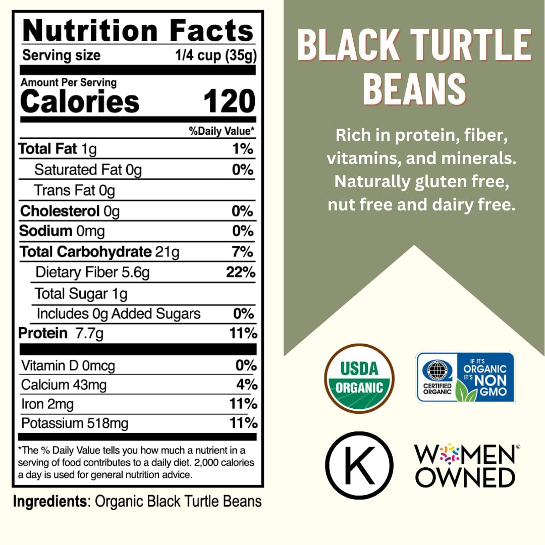– 5 Lbs, Organic Dry Black Beans, Non-Gmo, Vegan, Certified USDA Organic Whole D