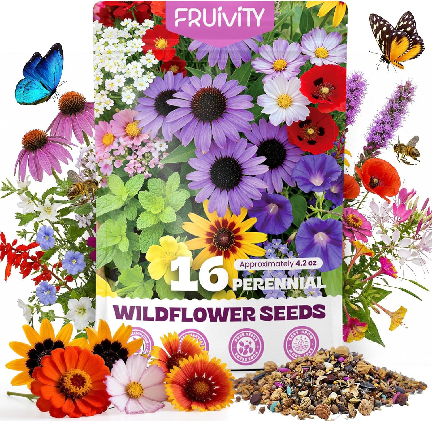 200,000+ Wildflower Seeds Bulk – 16 Varieties Perennial & Annual Mix, Attract