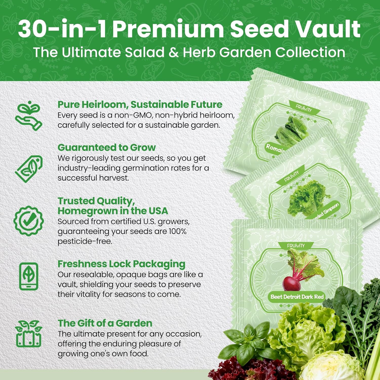 30 Heirloom Seeds Variety Pack – 18500+ Seeds for Planting Vegetables, Home Gard