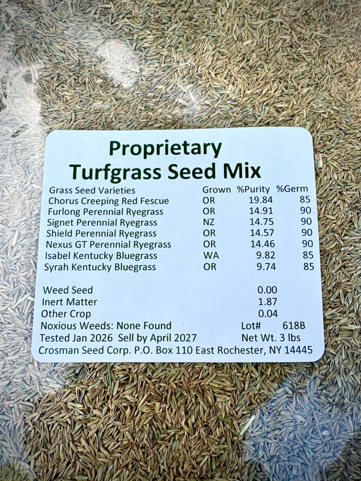 Grass Seed Mix of Perennial Ryegrass, Kentucky Bluegrass, Fine Fescue 3 lb