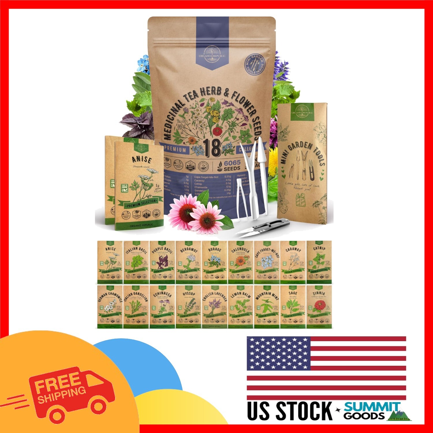 18 Herb and Flower Seeds Variety Pack – Non-GMO & Heirloom for Healthy Living