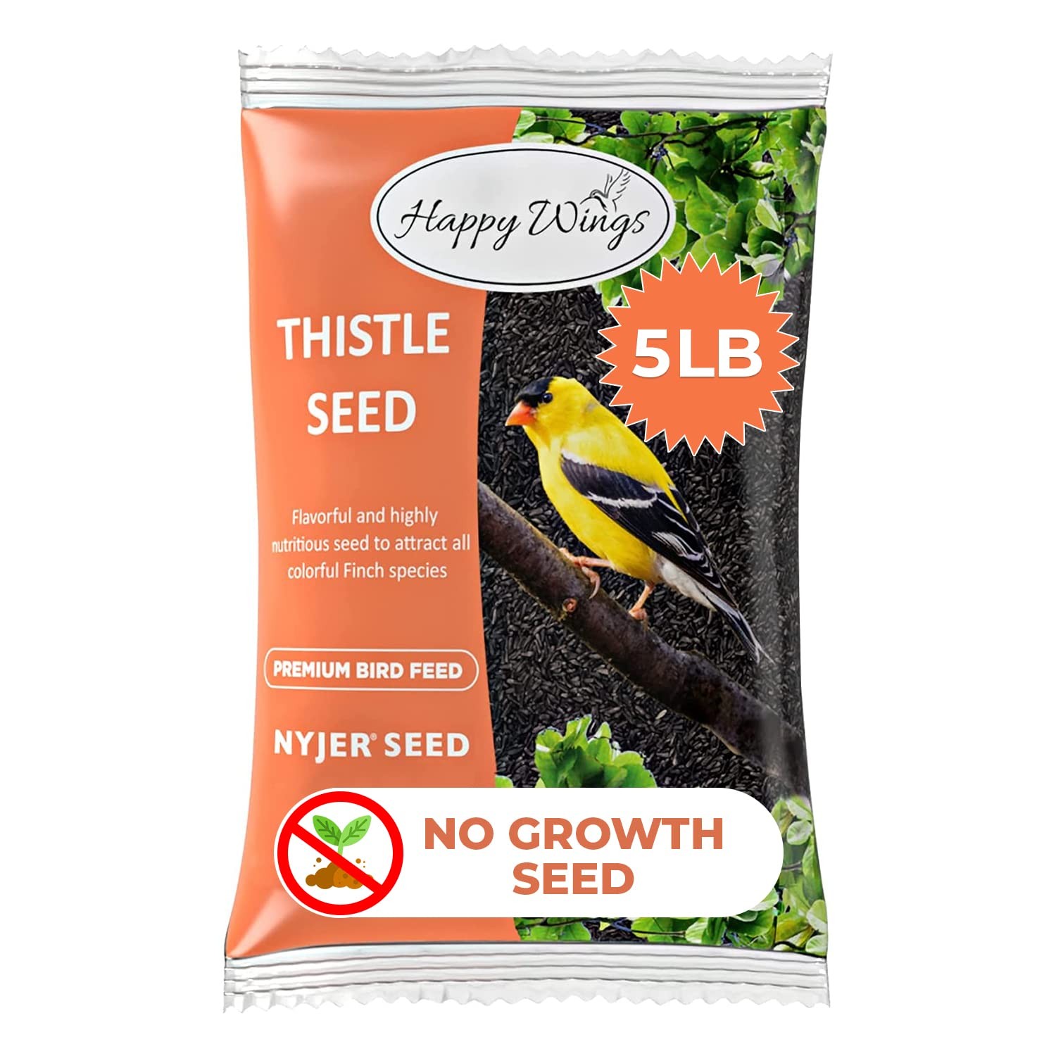 Happy Wings Nyjer/Thistle Seeds Wild Bird Food 5 Pounds I No Grow Seed I Bird