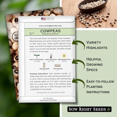 – Black Eyed Cowpea Seeds for Planting – Non-GMO Heirloom 1 Standard Packet
