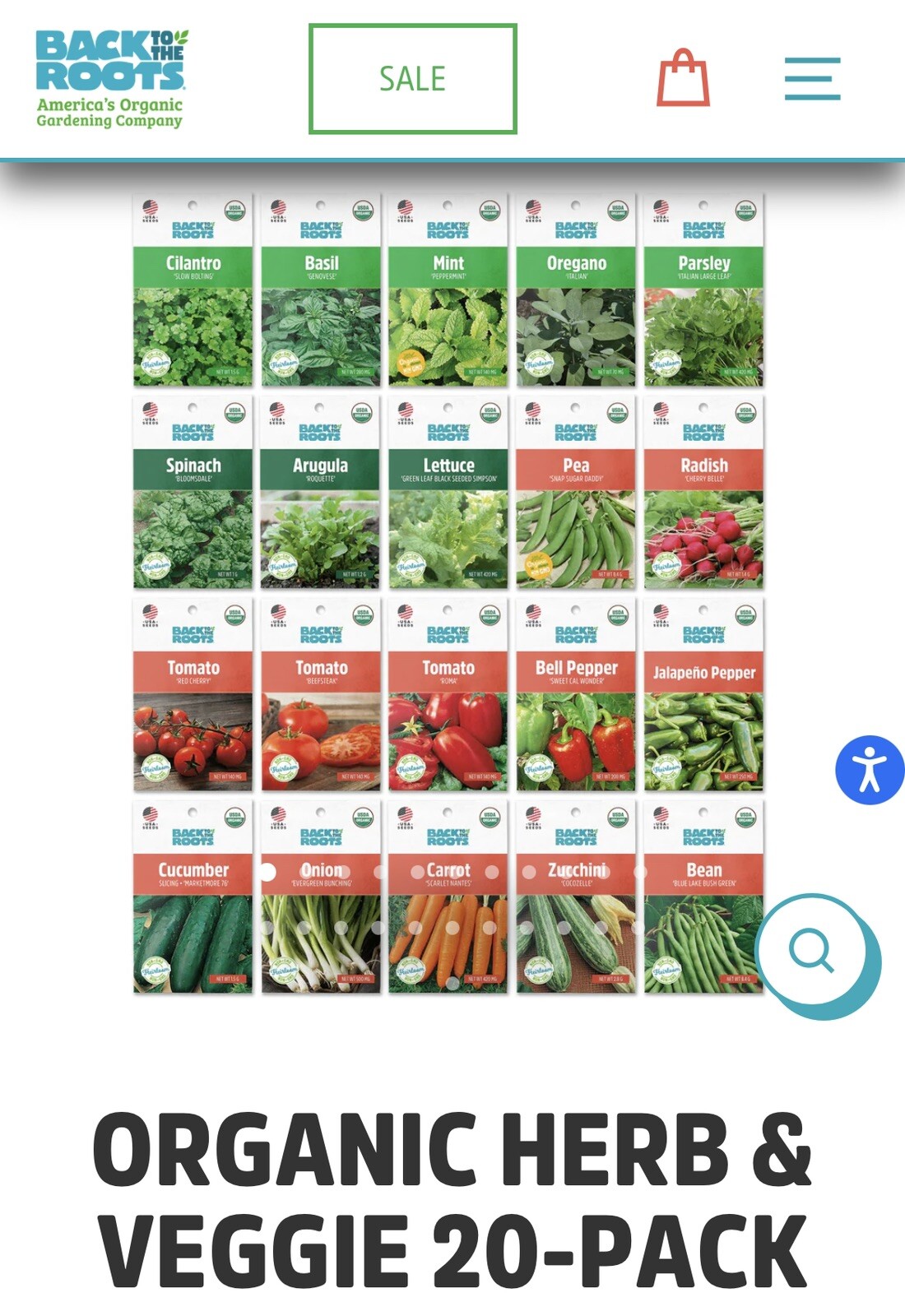 Back To The Roots Organic Herb and Vegetable Seeds Variety 20pk, New!