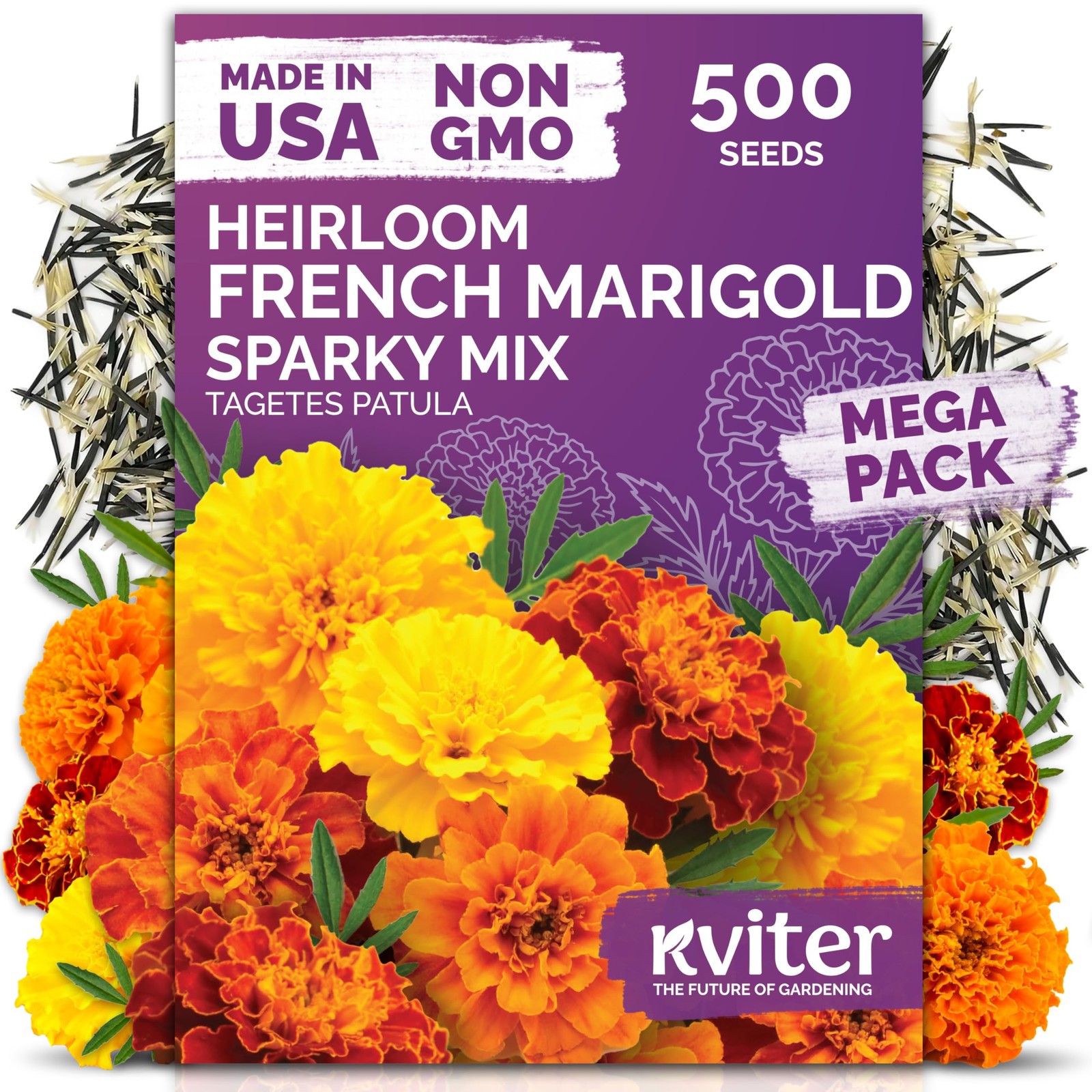 500 French Marigold Seeds Sparky Mix (Tagetes patula) Heirloom Non GMO Yellow