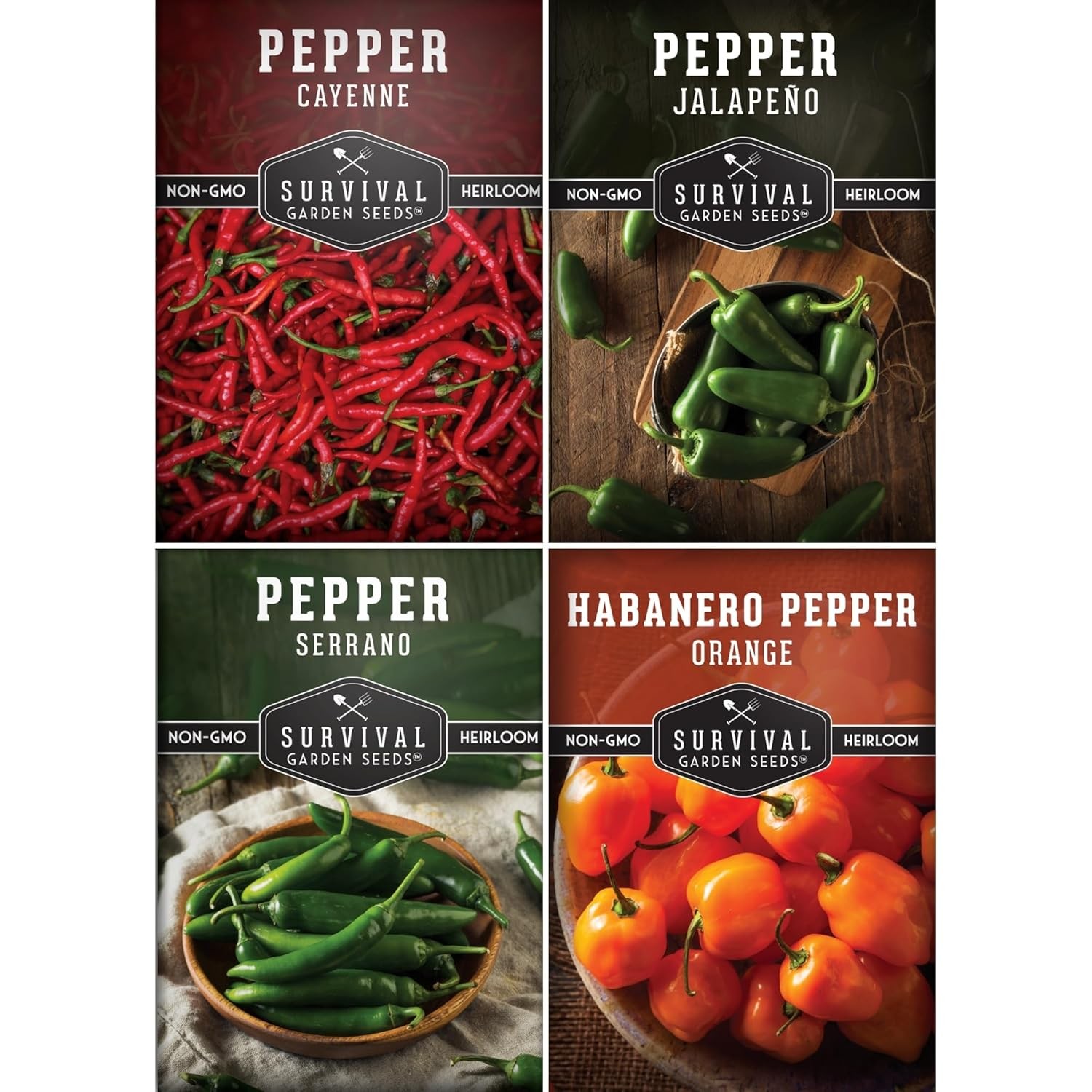 Hot Pepper Seeds Variety Pack 4 Varieties Jalapeno Serrano Cayenne Pepper