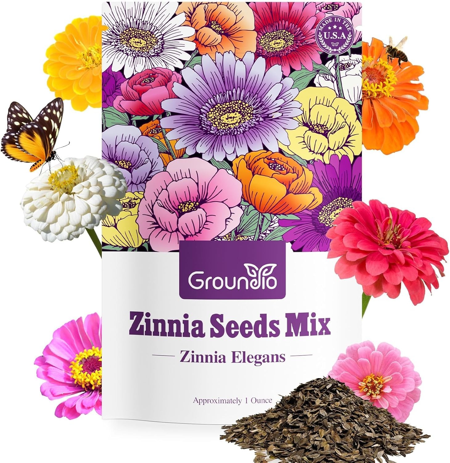 Gorgeous Zinnia Seeds Mix – 5 Color Varieties, High Germination Rate (1 Oz)