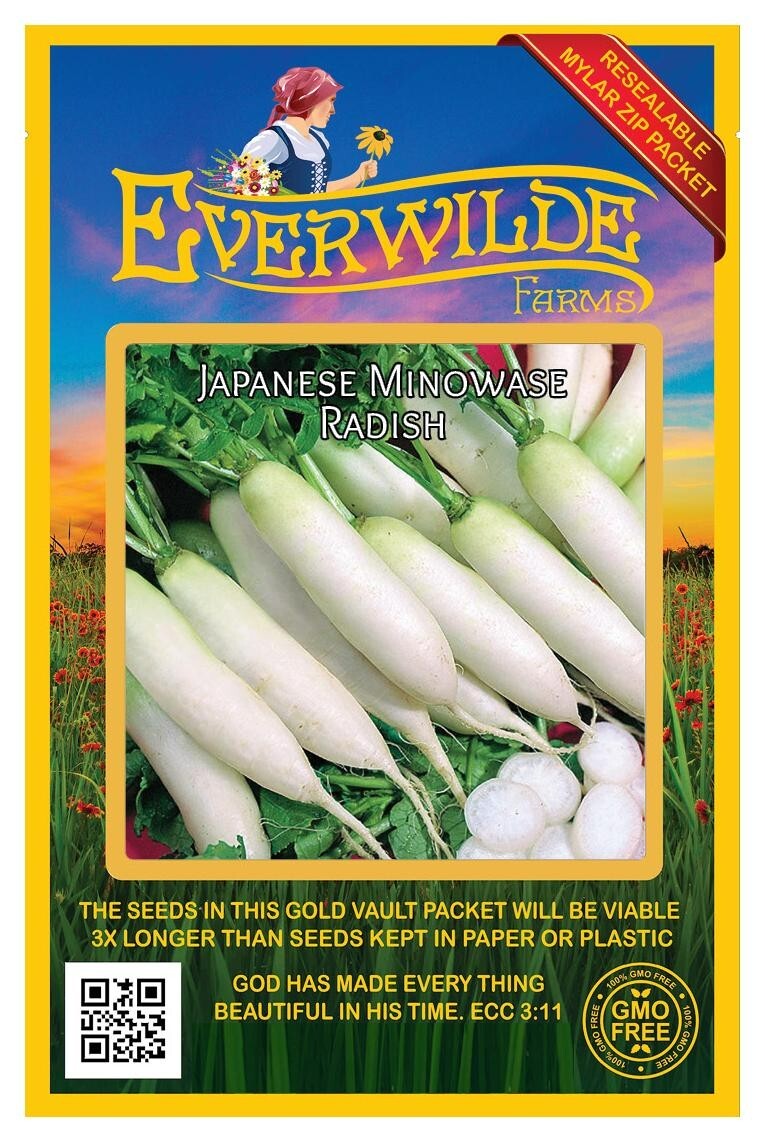 500 Japanese Minowase Radish Seeds – Everwilde Farms Mylar Seed Packet