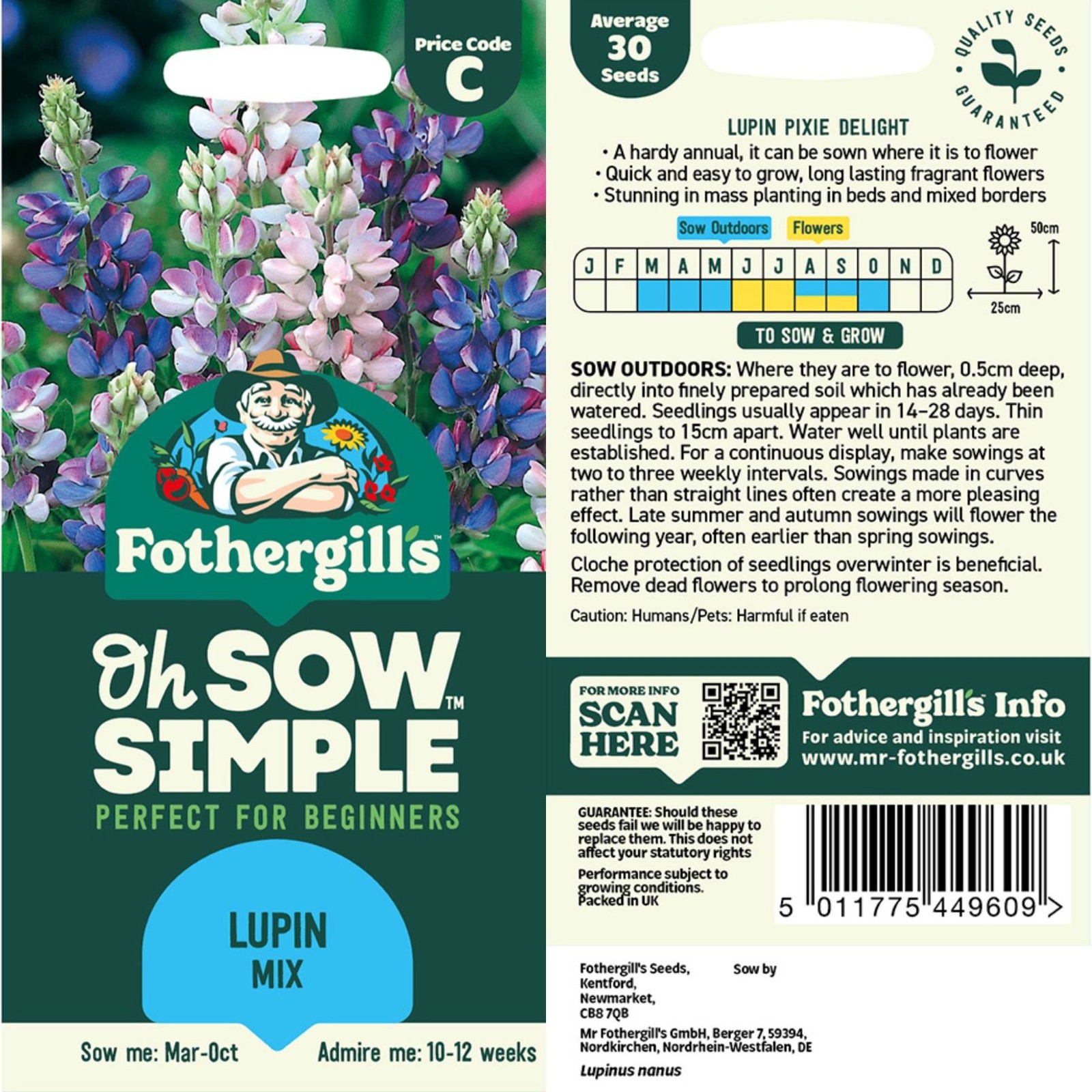 Mr. Fothergill’s Lupine Mix Seed Oh Sow Simple, Easy to Grow