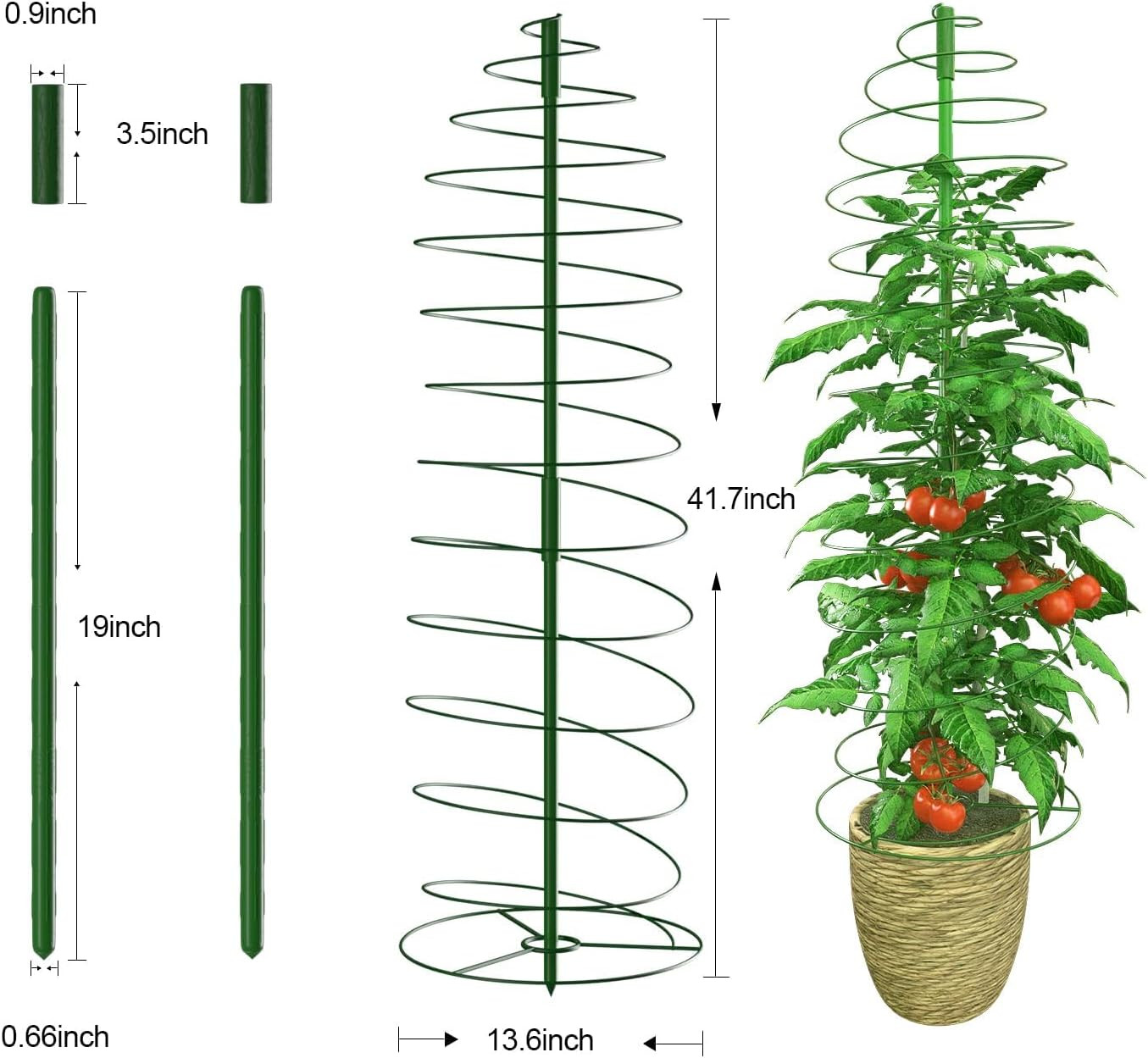3 Pack Tomato Cages for Garden Plant Support 42″ Stakes Metal Tower for Climbing