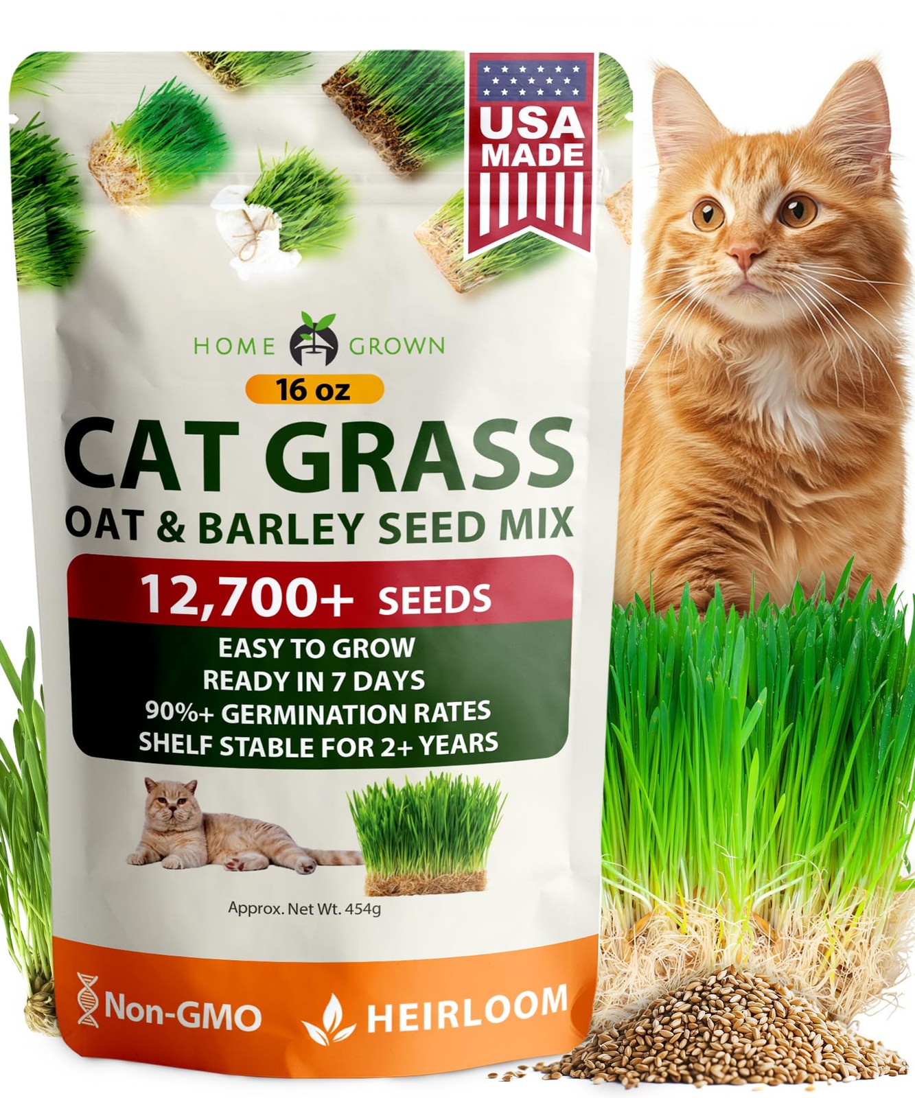 Non GMO 1 Pound Cat Grass 12,700+ Seeds & Kittens Oat & Barley Mix 100% Heirl…